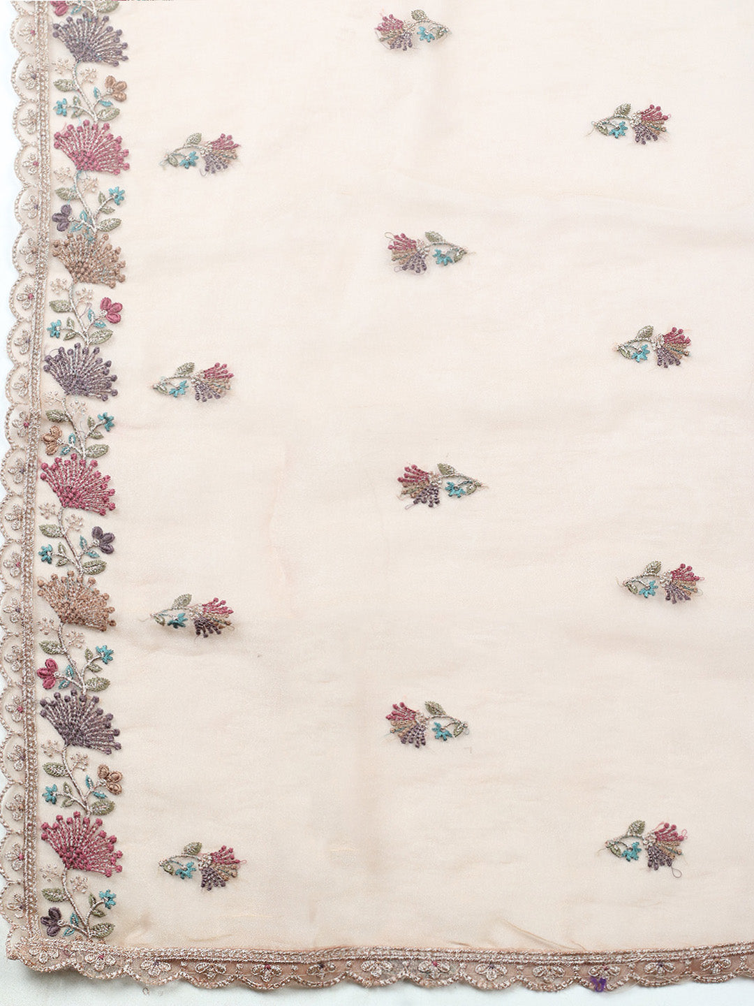 Embroidered Organza Unstitched Suit With Pant &amp; Dupatta