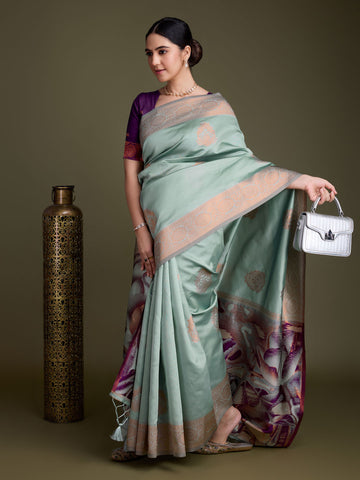 Zari Border Booti Art Silk Woven Saree