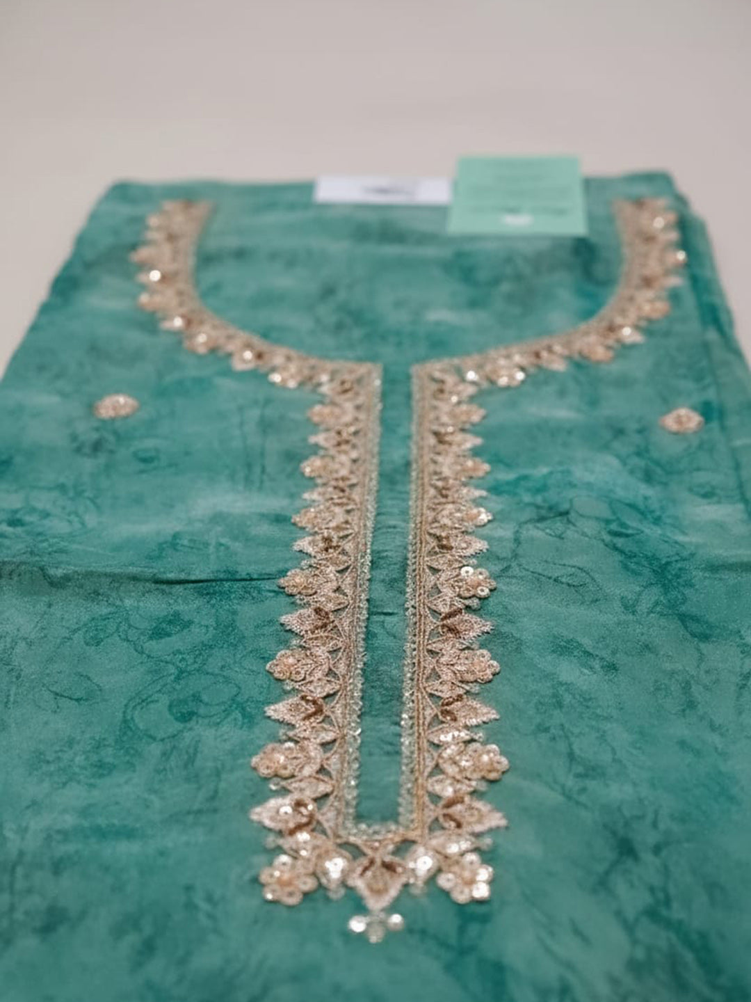 Embroidered Chanderi Unstitched Suit With Pant &amp; Dupatta