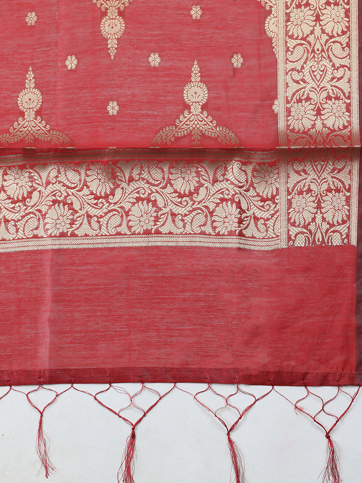 Woven Design Chanderi Unstitched Suit With Pant &amp; Dupatta