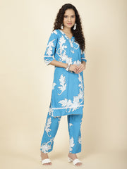 Floral Printed Cotton Kurta With Pants