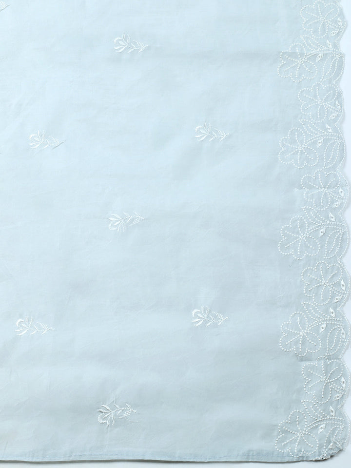 Embroidered Cotton Blend Unstitched Suit With Pant &amp; Dupatta