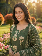 Printed Cotton Blend Kurta With Pant & Dupatta