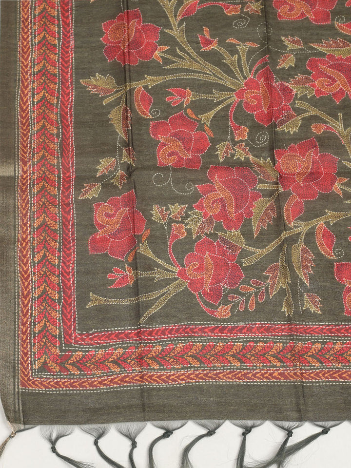 Embroidered Tussar Unstitched Suit With Dupatta