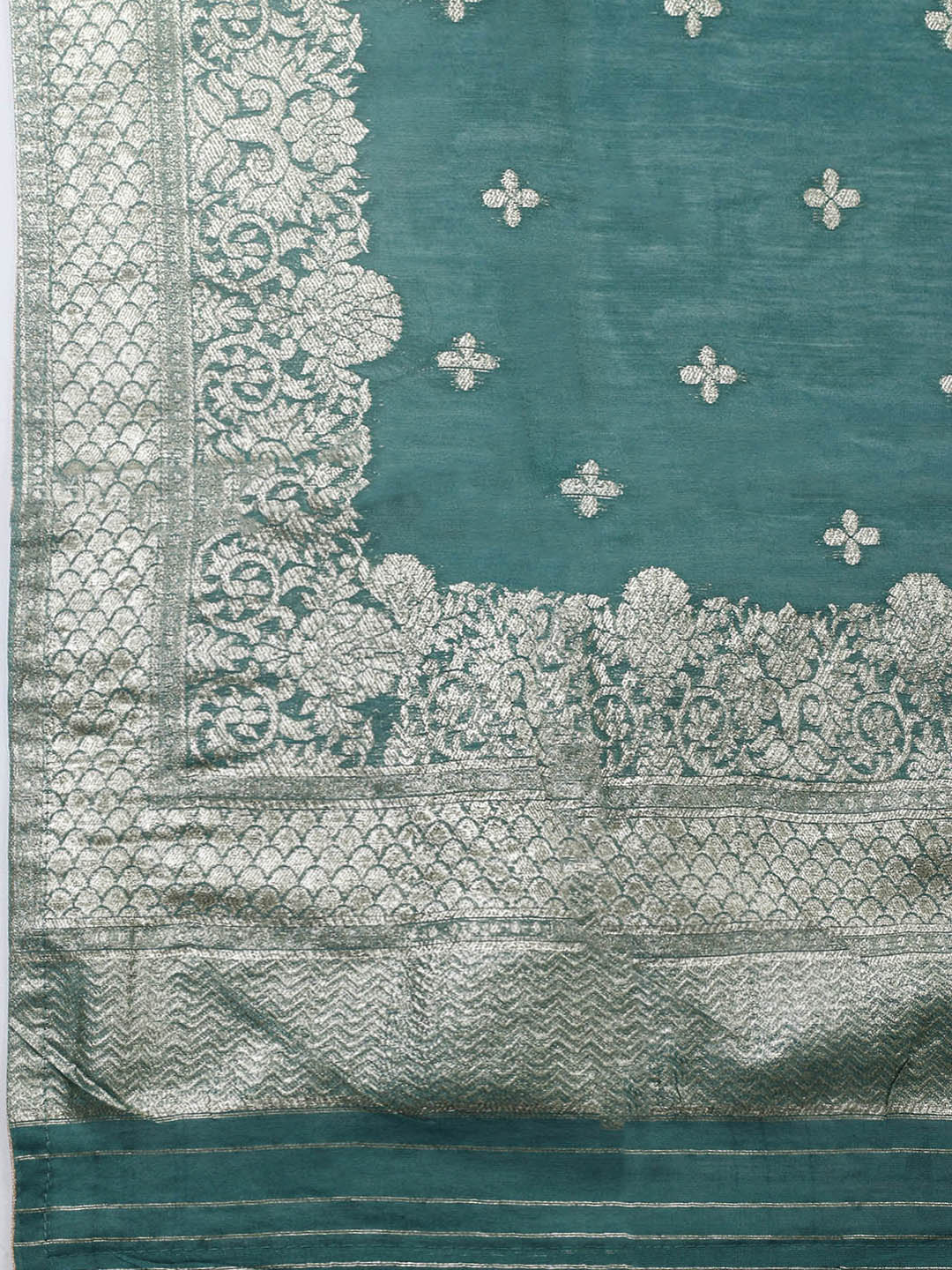 Embroidered Chanderi Unstitched Suit With Pant &amp; Dupatta