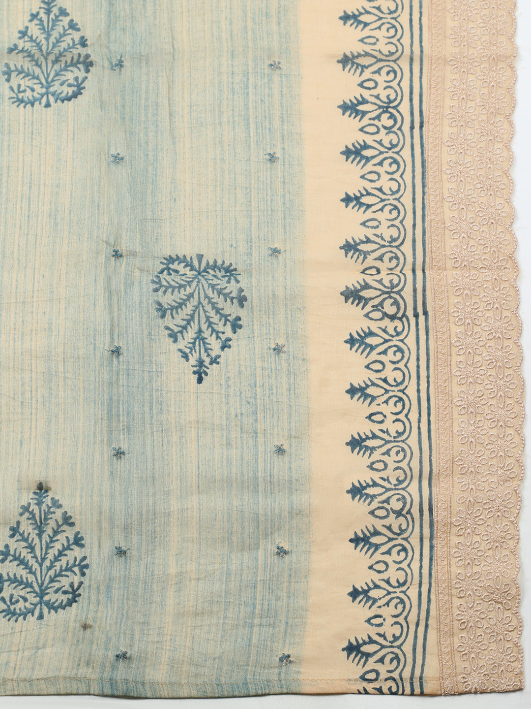 Embroidered Cotton Blend Unstitched Suit With Pant &amp; Dupatta