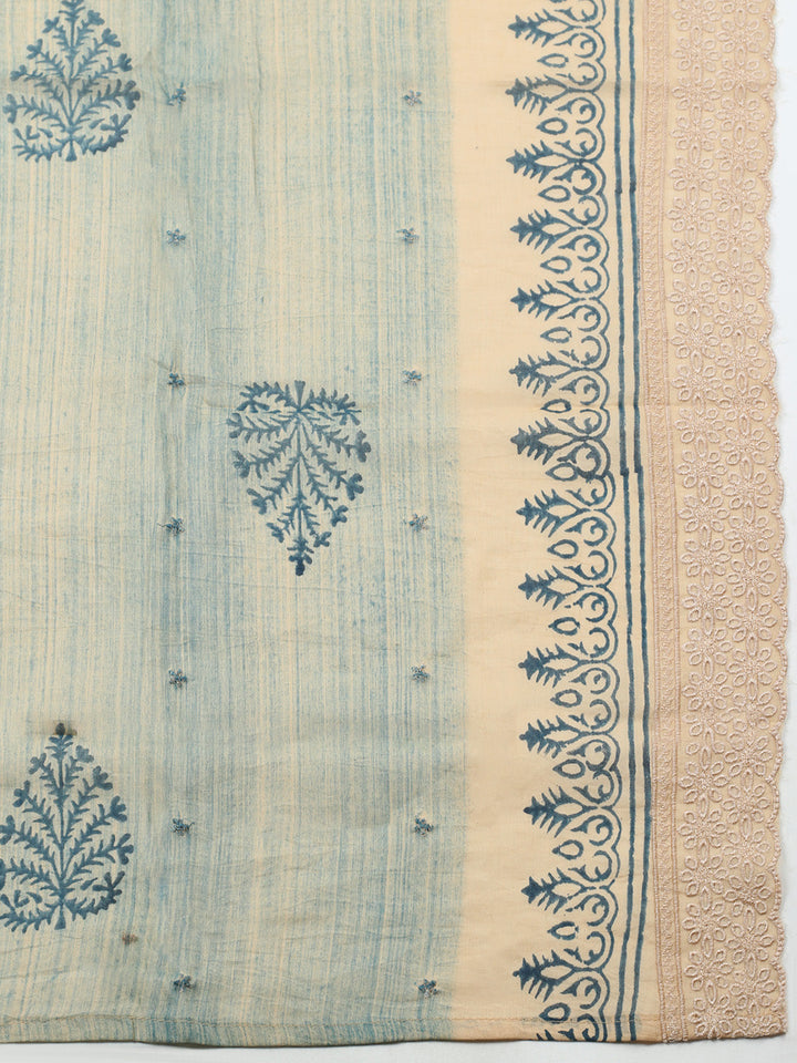 Embroidered Cotton Blend Unstitched Suit With Pant &amp; Dupatta