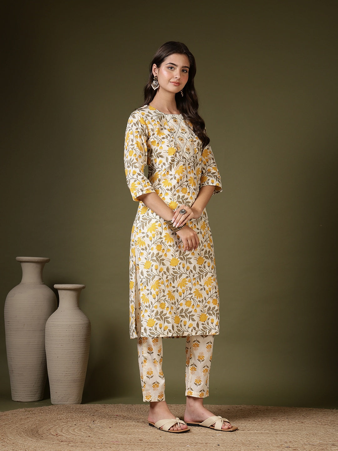 Printed Cotton Blend Kurta With Pant &amp; Dupatta