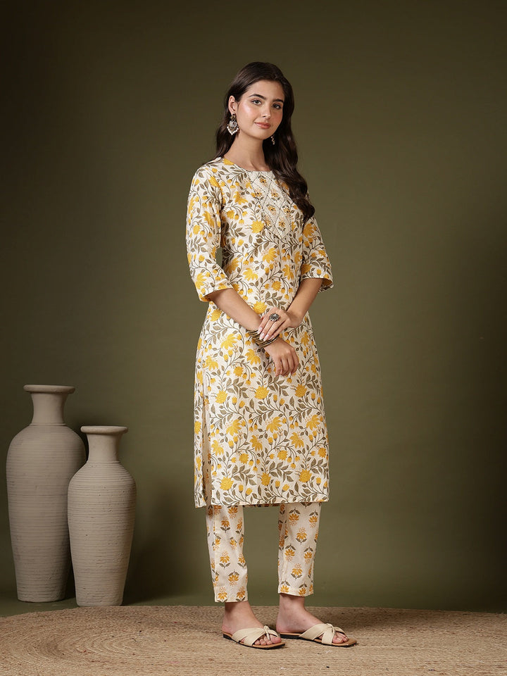 Printed Cotton Blend Kurta With Pant &amp; Dupatta