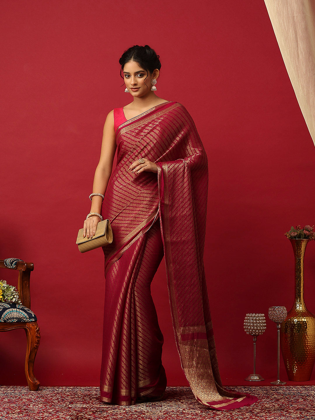 Plain Crepe Saree