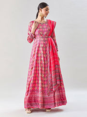 Floral Printed Anarkali Kurta With Legging & Dupatta