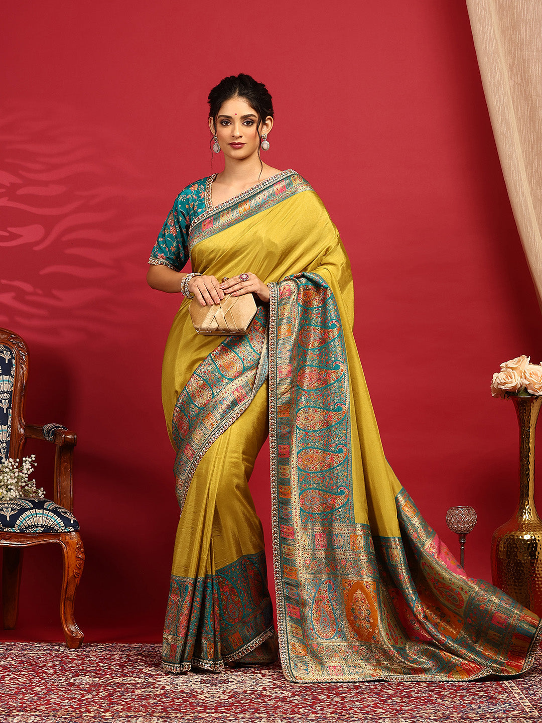 Embroidered Dola Silk Saree