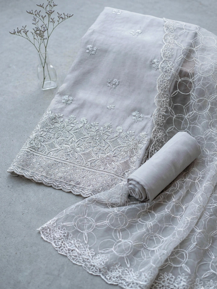 Embroidered Cotton Blend Unstitched Suit With Pant &amp; Dupatta