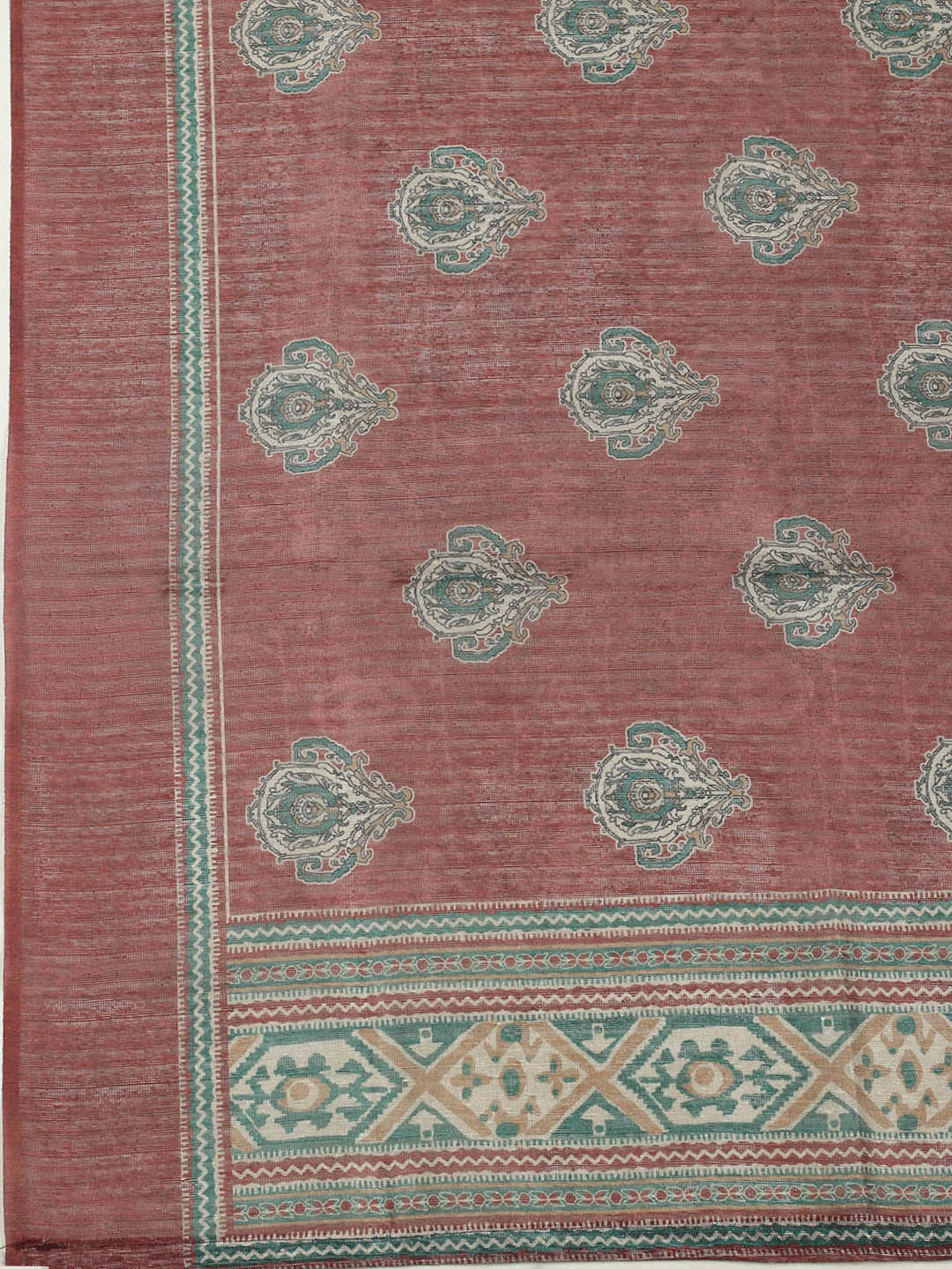 Printed Chanderi Unstitched Suit With Pant &amp; Dupatta