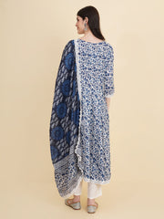 Floral Printed Cotton Kurta With Pants & Dupatta