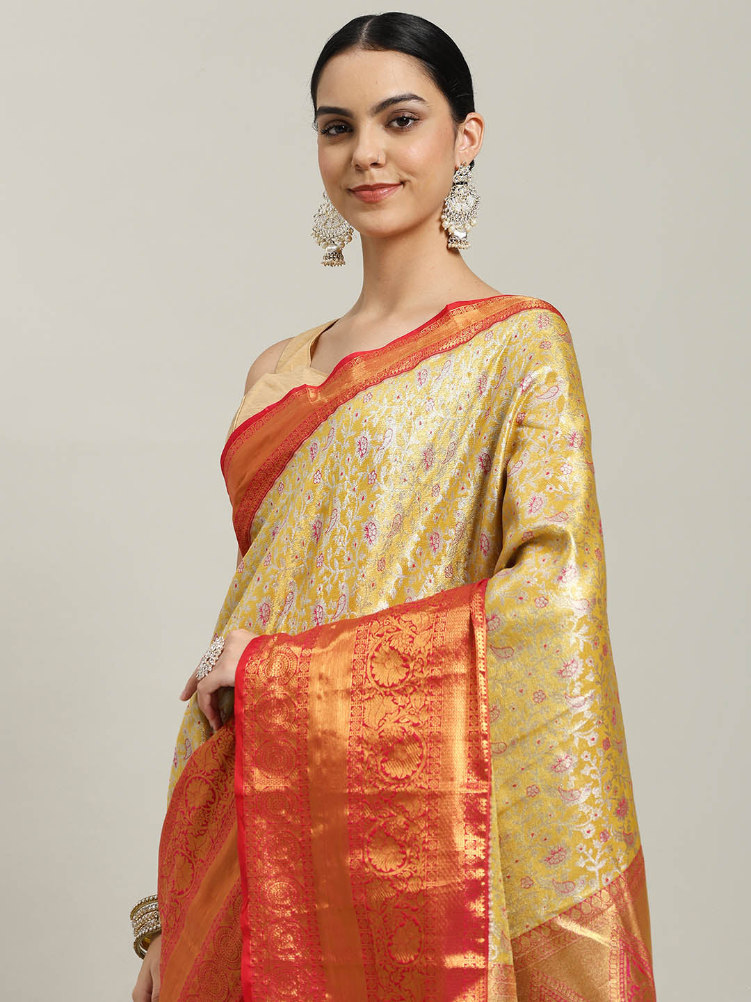 Woven Brodcade Zari Jaal Art Silk Saree