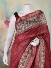 Printed Art Silk Rust Saree