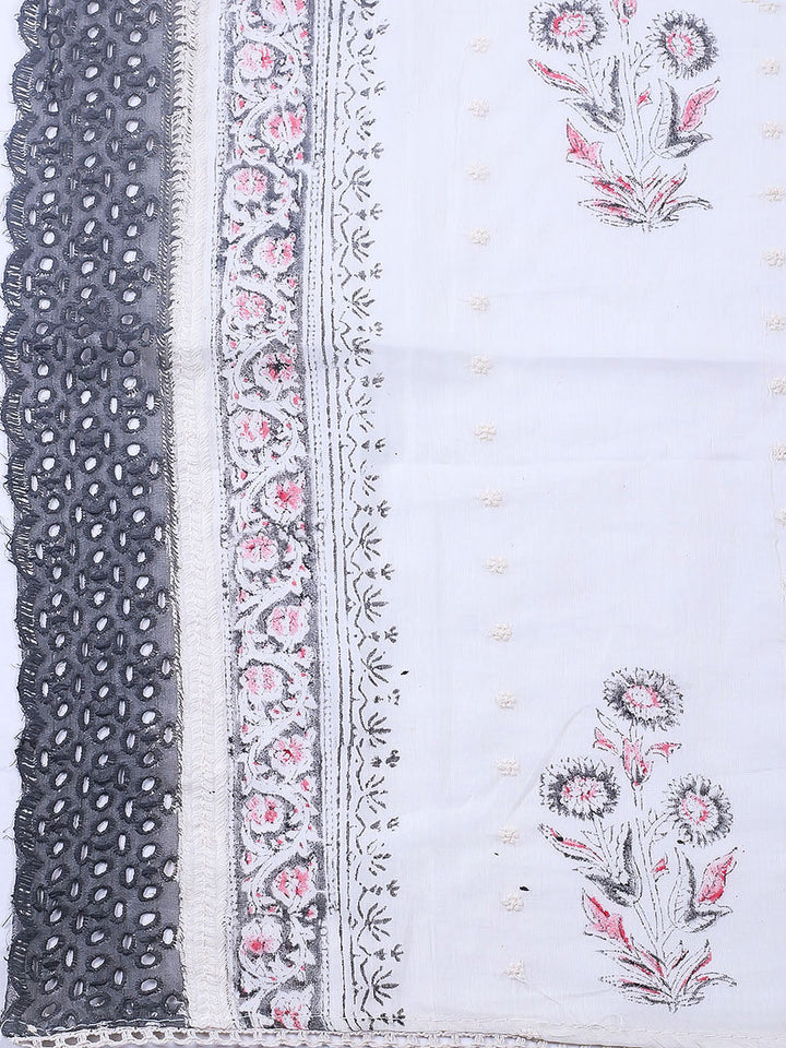 Embroidered Cotton Blend Unstitched Suit With Pant &amp; Dupatta