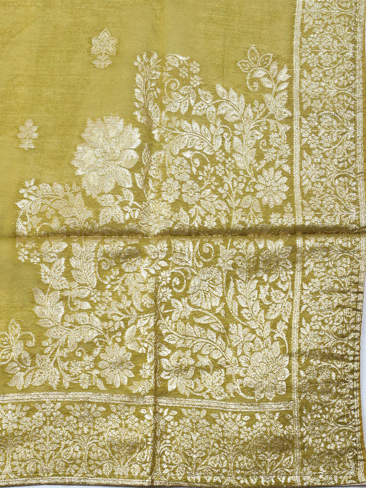 Embroidered Chanderi Unstitched Suit With Pant &amp; Dupatta