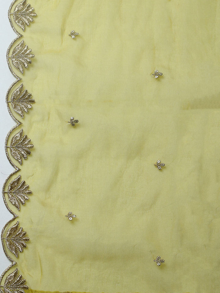 Embroidered Chanderi Unstitched Suit With Pant &amp; Dupatta