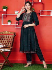 Yoke Embroidered Cotton Kurta Set