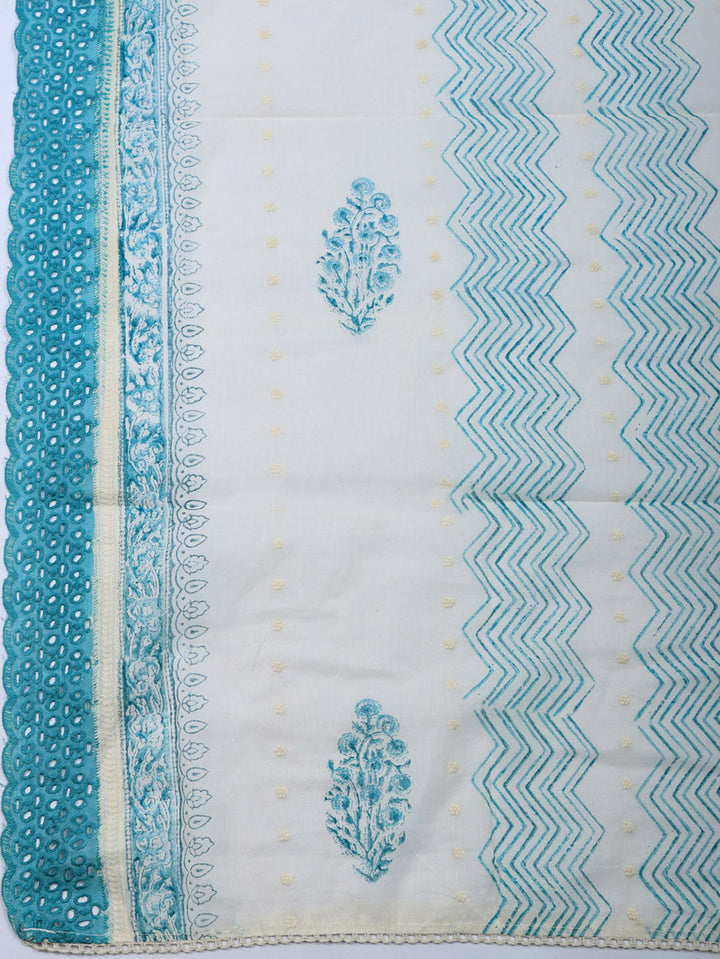 Embroidered Cotton Blend Unstitched Suit With Pant &amp; Dupatta
