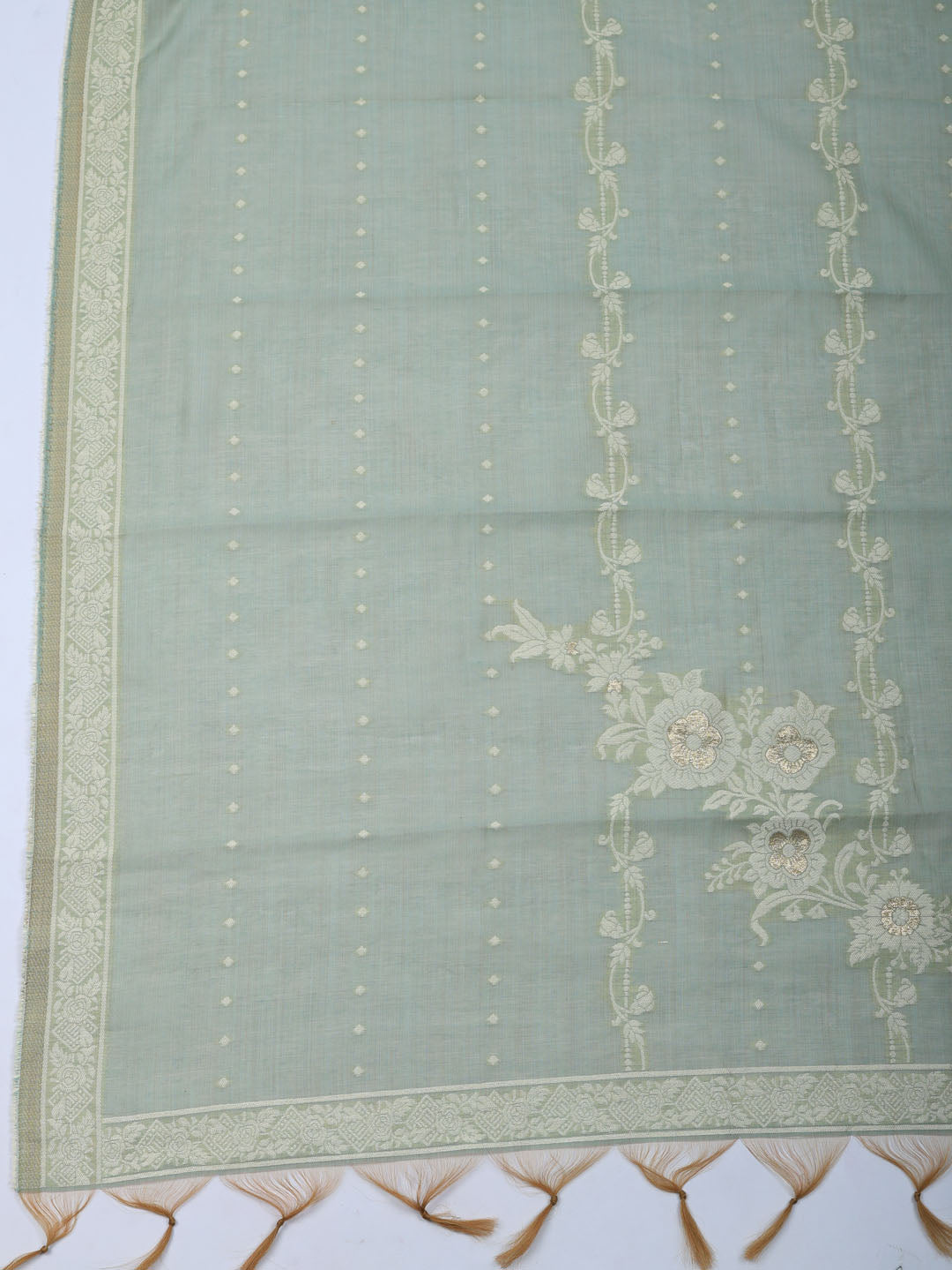 Embroidered Linen Blend Unstitched Suit With Pant &amp; Dupatta