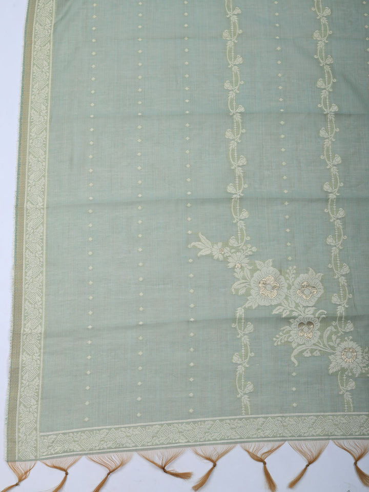 Embroidered Linen Blend Unstitched Suit With Pant &amp; Dupatta