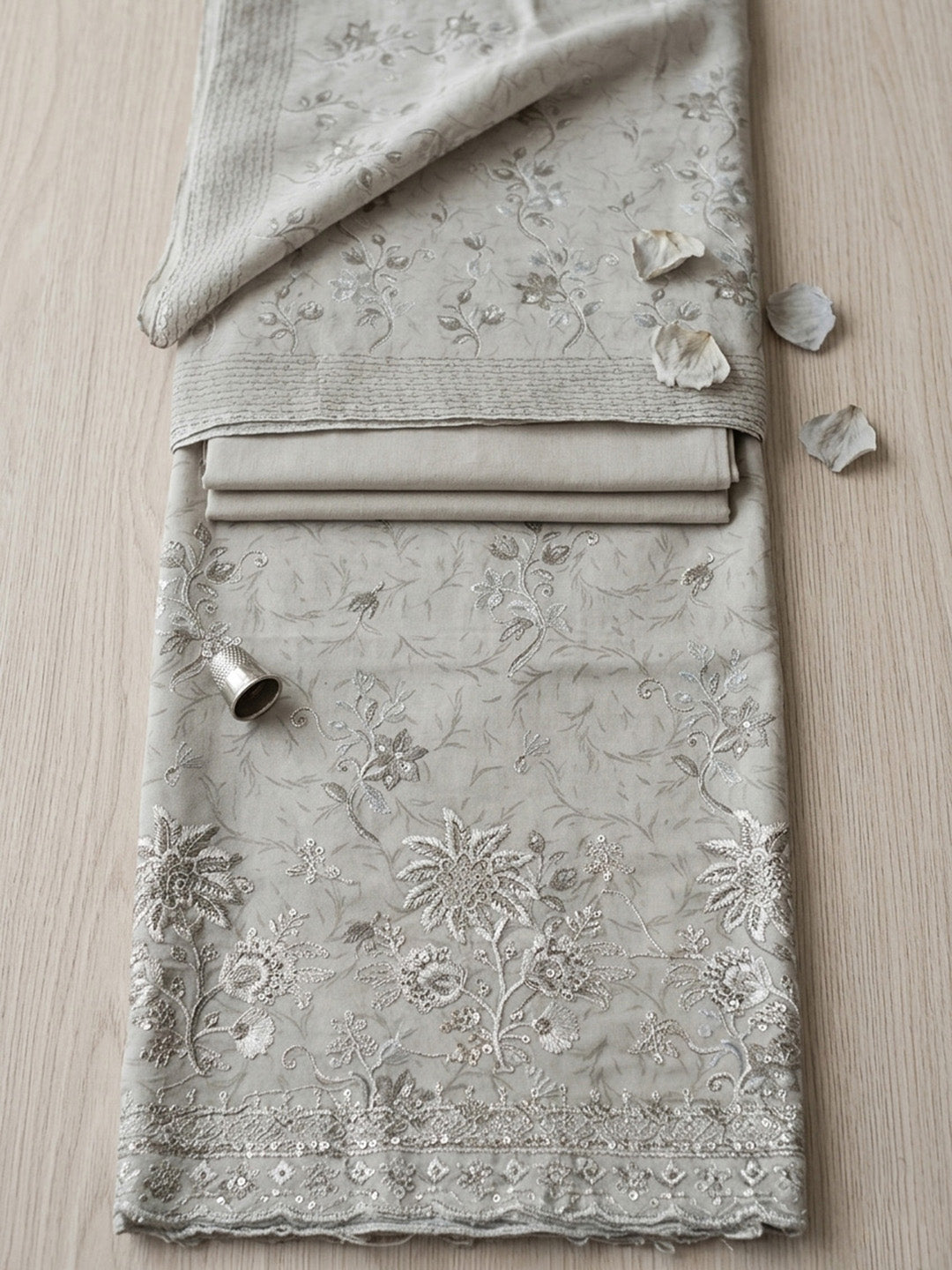 Embroidered Cotton Blend Unstitched Suit With Pant &amp; Dupatta