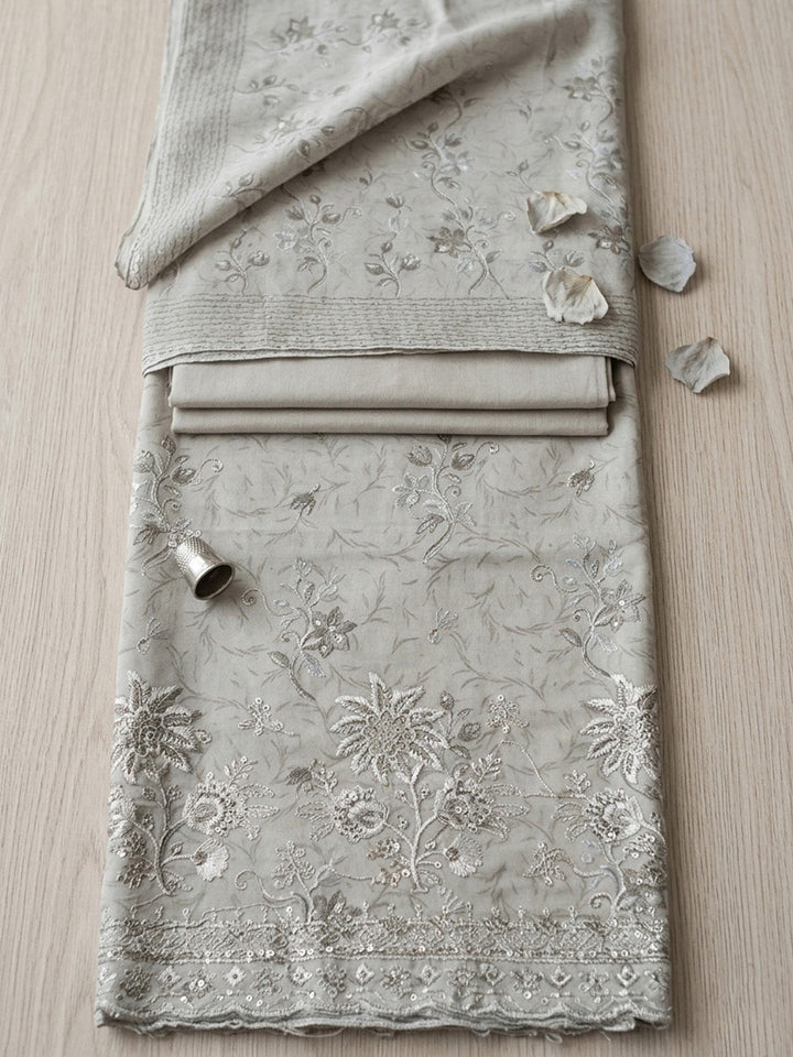 Embroidered Cotton Blend Unstitched Suit With Pant &amp; Dupatta