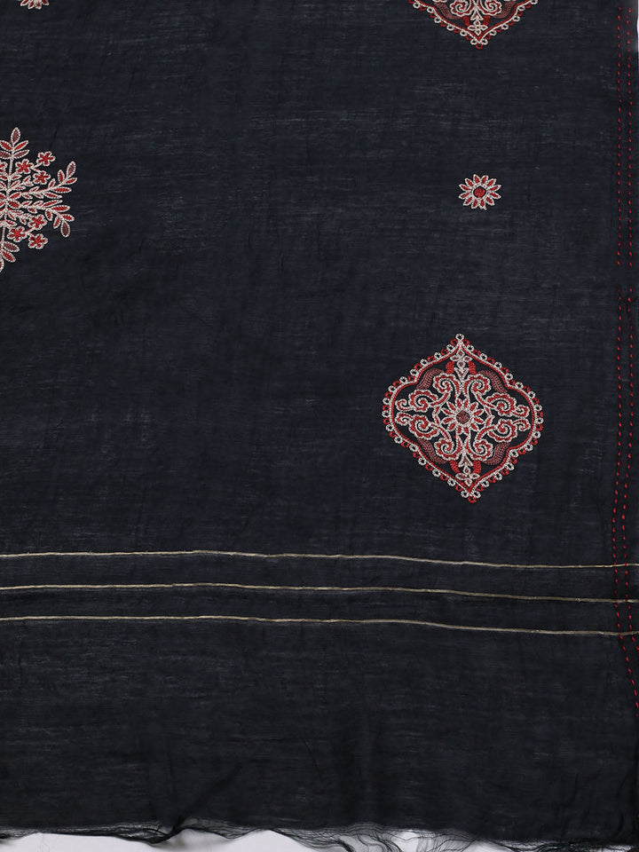 Embroidered Cotton Blend Unstitched Suit With Pant &amp; Dupatta
