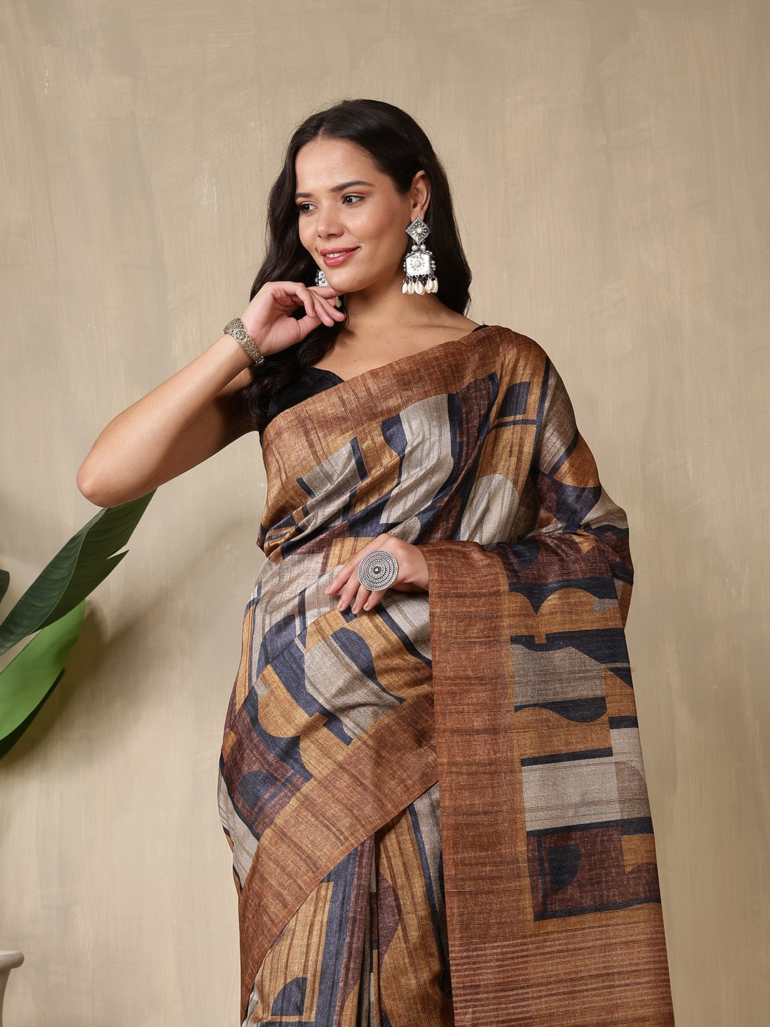Printed Tussar Silk Saree