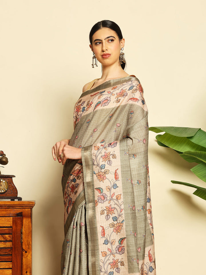 Floral Printed Tussar Saree