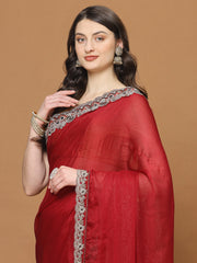 Zari Border Booti Georgette Woven Saree