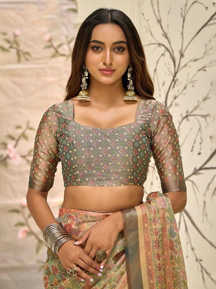 Abstract Printed Art Silk Saree