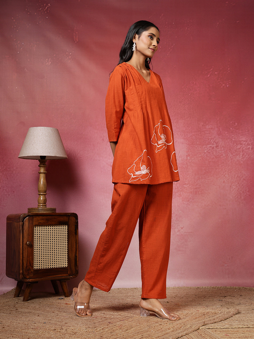 Printed Cotton Blend Kurta With Pants