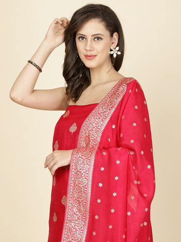 Woven Chanderi Unstitched Suit Piece With Dupatta