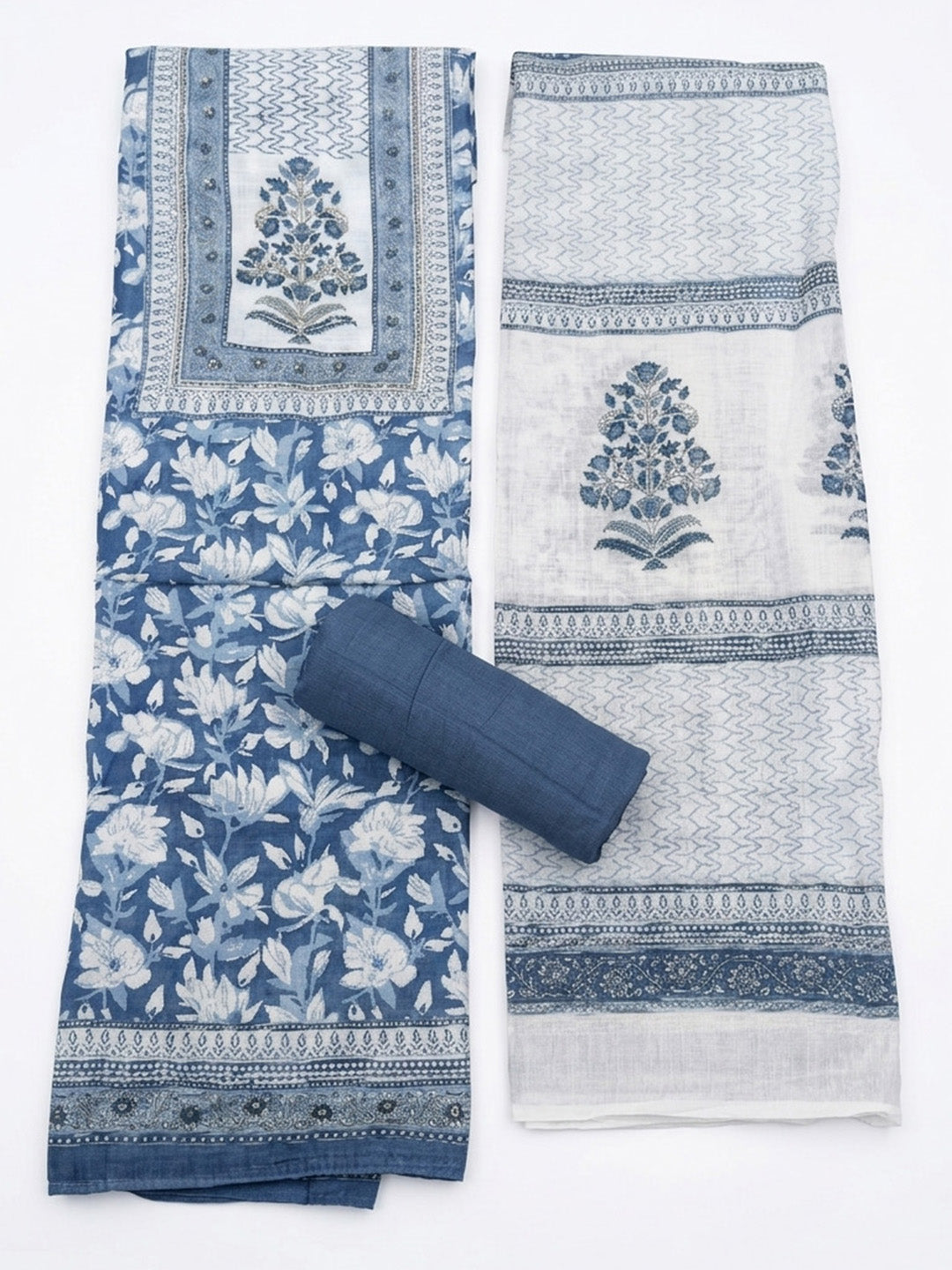 Printed Cotton Blend Unstitched Suit With Pant &amp; Dupatta