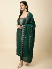 Neck Embroidered Chanderi Unstitched Suit Piece With Dupatta