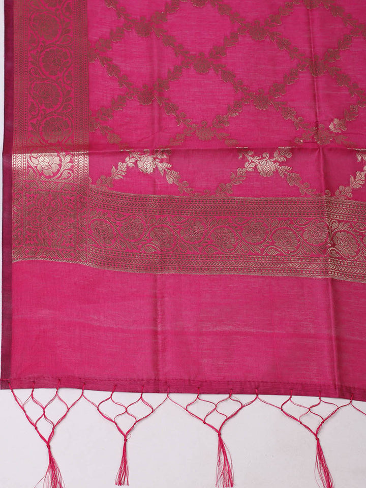 Woven Design Chanderi Unstitched Suit With Pant &amp; Dupatta
