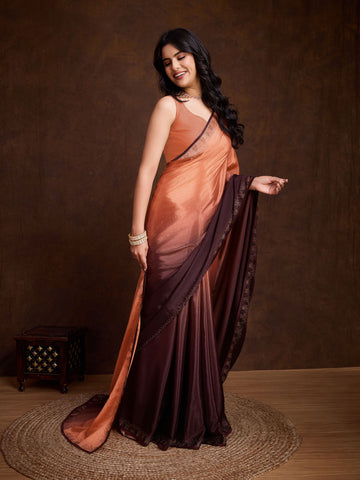 Stone Work Border Chinon Saree