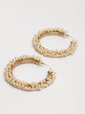 Golden & White Pearl Hoop Earrings