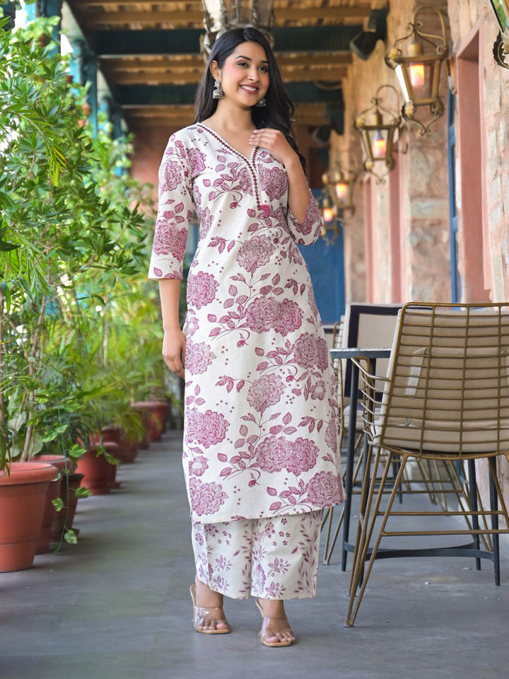 Printed Cotton Blend Kurta With Pants