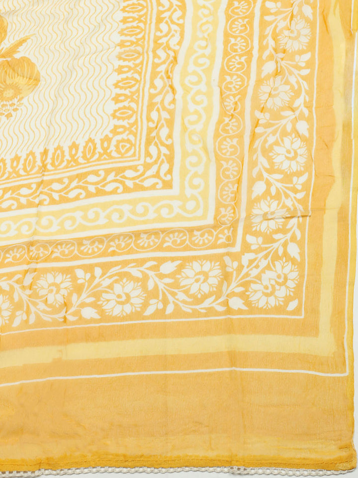 Printed Cotton Blend Unstitched Suit With Pant &amp; Dupatta