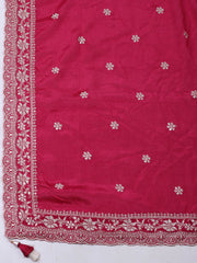 Embroidered Chinon Rani Unstitched Suit With Pant & Dupatta