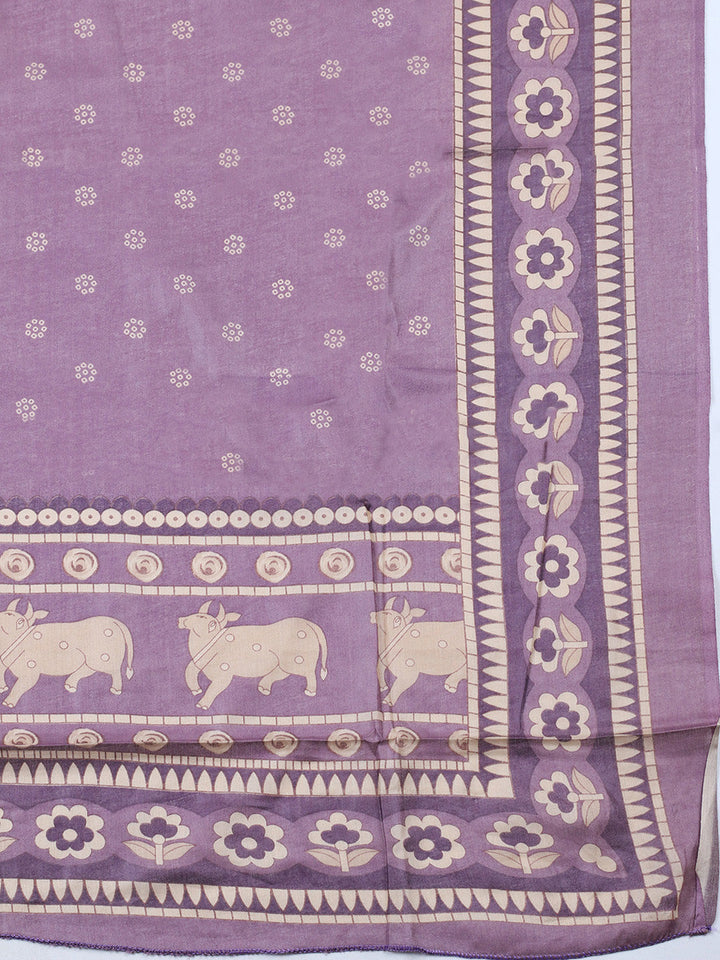 Printed Cotton Blend Unstitched Suit With Pant &amp; Dupatta