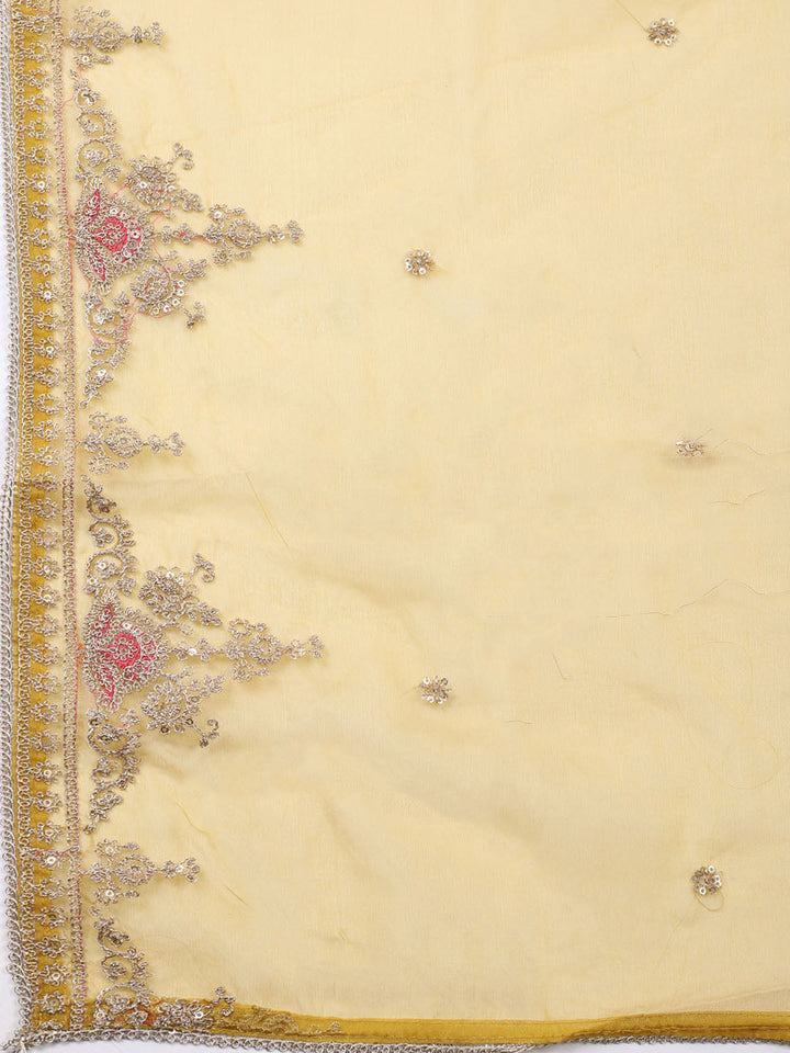 Neck Embroidered Chanderi Unstitched Suit With Dupatta