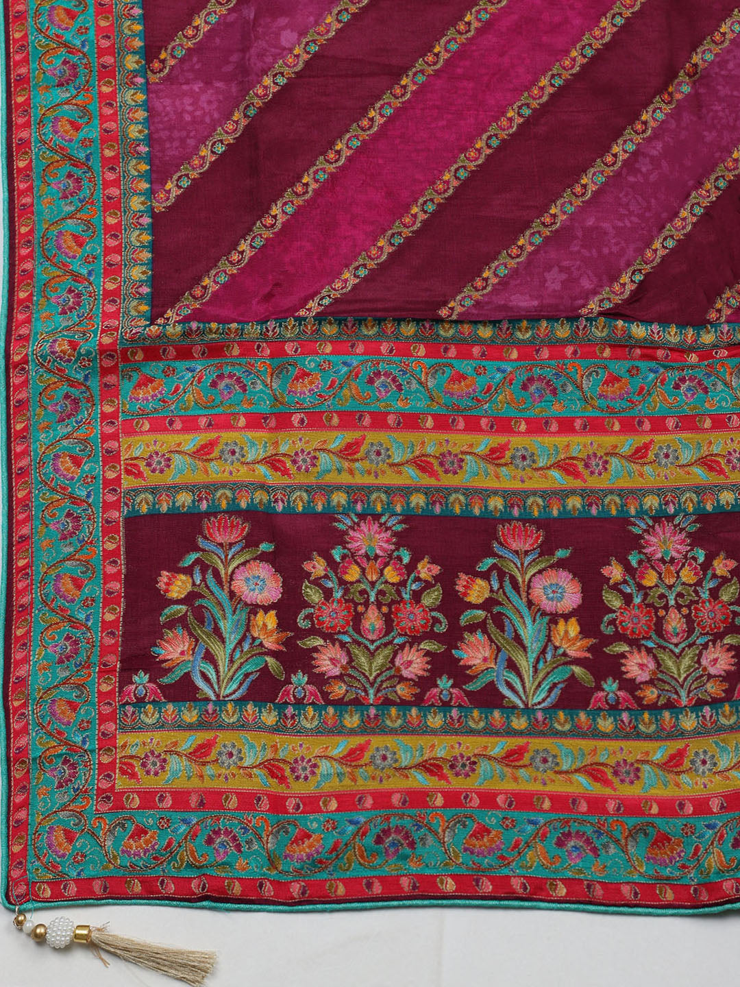 Embroidered Chanderi Unstitched Suit With Pant &amp; Dupatta