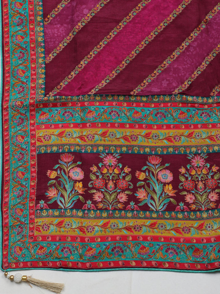 Embroidered Chanderi Unstitched Suit With Pant &amp; Dupatta