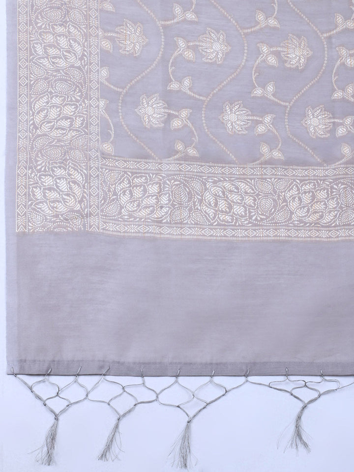 Woven Design Chanderi Unstitched Suit With Pant &amp; Dupatta
